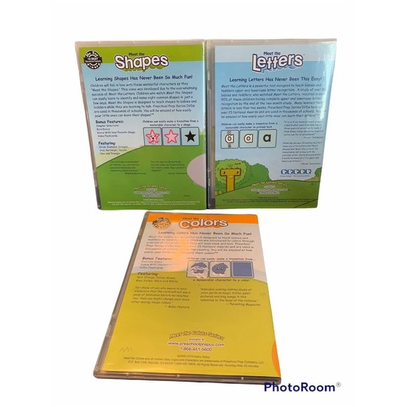 Preschool  Prep 3 DVD Set LOT Meet The Shapes, Letters, Colors EUC - Picture 2 of 2